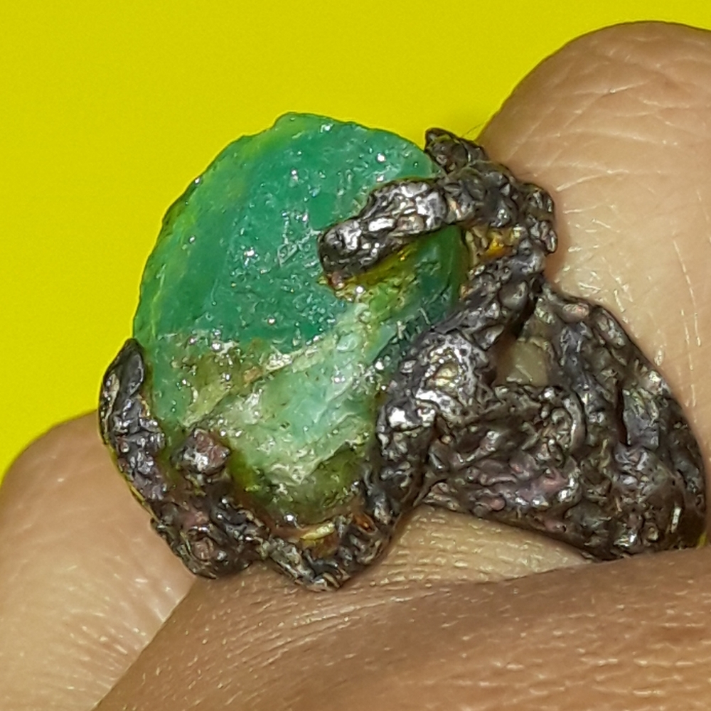 Beautiful large raw emerald ring sterling
